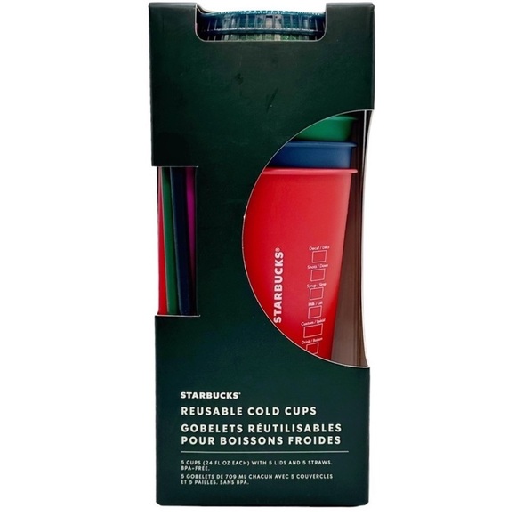 Starbucks Other - Starbucks Reusable Cold Cups Holiday 2021 5 Pack w Straws & Lids New in box